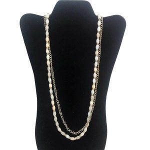 Pink Stone Bead Necklace Multi Strand Long White Gold with Rhinestones